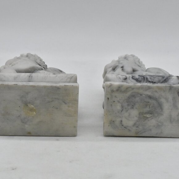 Carved Marble Pair Of Foo Dogs - Picture 8 of 11